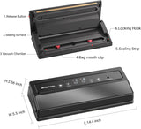 GERYON Vacuum Sealer Machine, Food Vacuum Sealer with Powerful Suction | Slim Design | Easy to Use | Led Indicator Lights for Sous Vide, Meal Prep, w/Starter Kits for Vacuum Seal Container (Black）