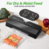 GERYON Vacuum Sealer Machine, Food Vacuum Sealer with Powerful Suction | Slim Design | Easy to Use | Led Indicator Lights for Sous Vide, Meal Prep, w/Starter Kits for Vacuum Seal Container (Black）