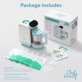 Chefhandy 5-in-1 Baby Food Maker | Auto Steam, Cook & Grind Blender | with Baby Bottle Warmer & 6 BPA-Free Pouches | Touch Screen Control, White