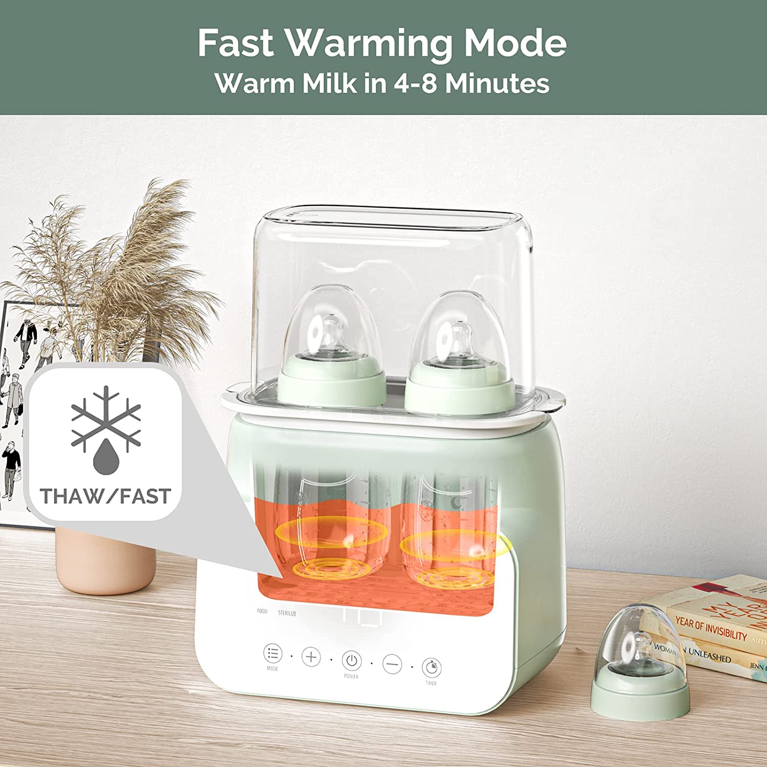 Baby Bottle Warmer, 8-in-1 Fast Milk Warmer with Timer Breastmilk or  Formula, Fits 4 Bottles, Accurate Temperature Control, with Defrost